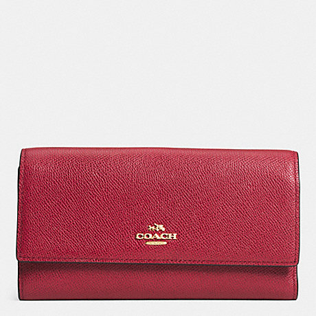 COACH F52337 CHECKBOOK WALLET IN COLORBLOCK LEATHER -LIGHT-GOLD/RED-CURRANT