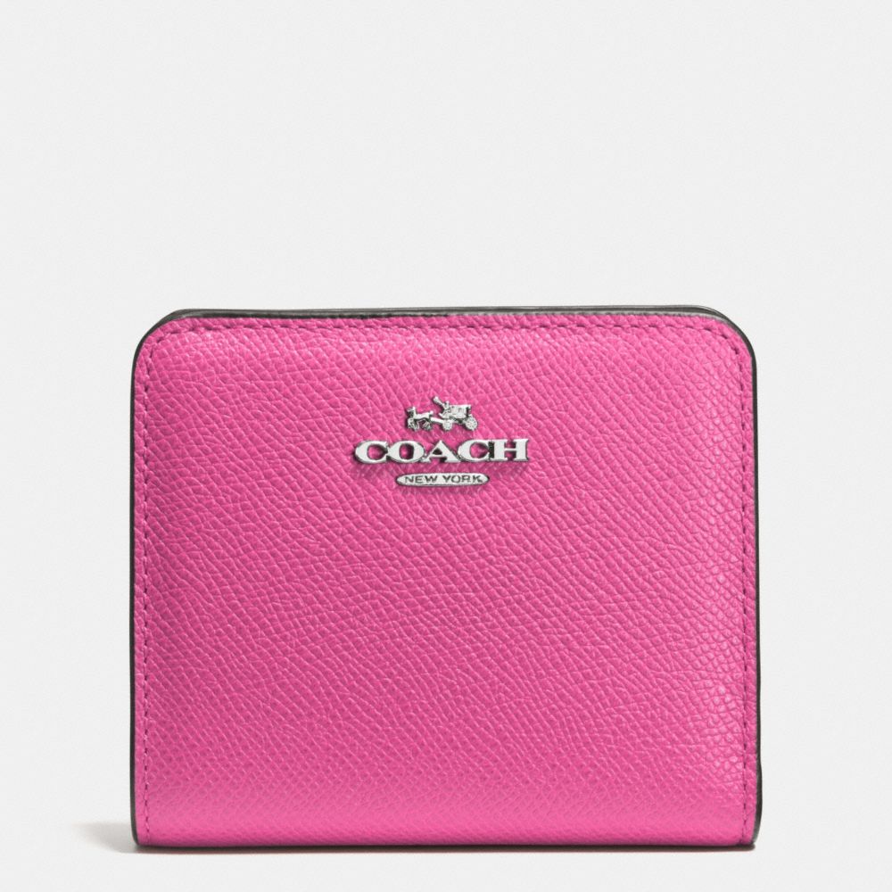 COACH f52339 EMBOSSED SMALL WALLET IN LEATHER SILVER/FUCHSIA