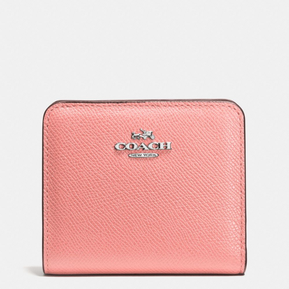 COACH f52339 EMBOSSED SMALL WALLET IN LEATHER  SILVER/PINK