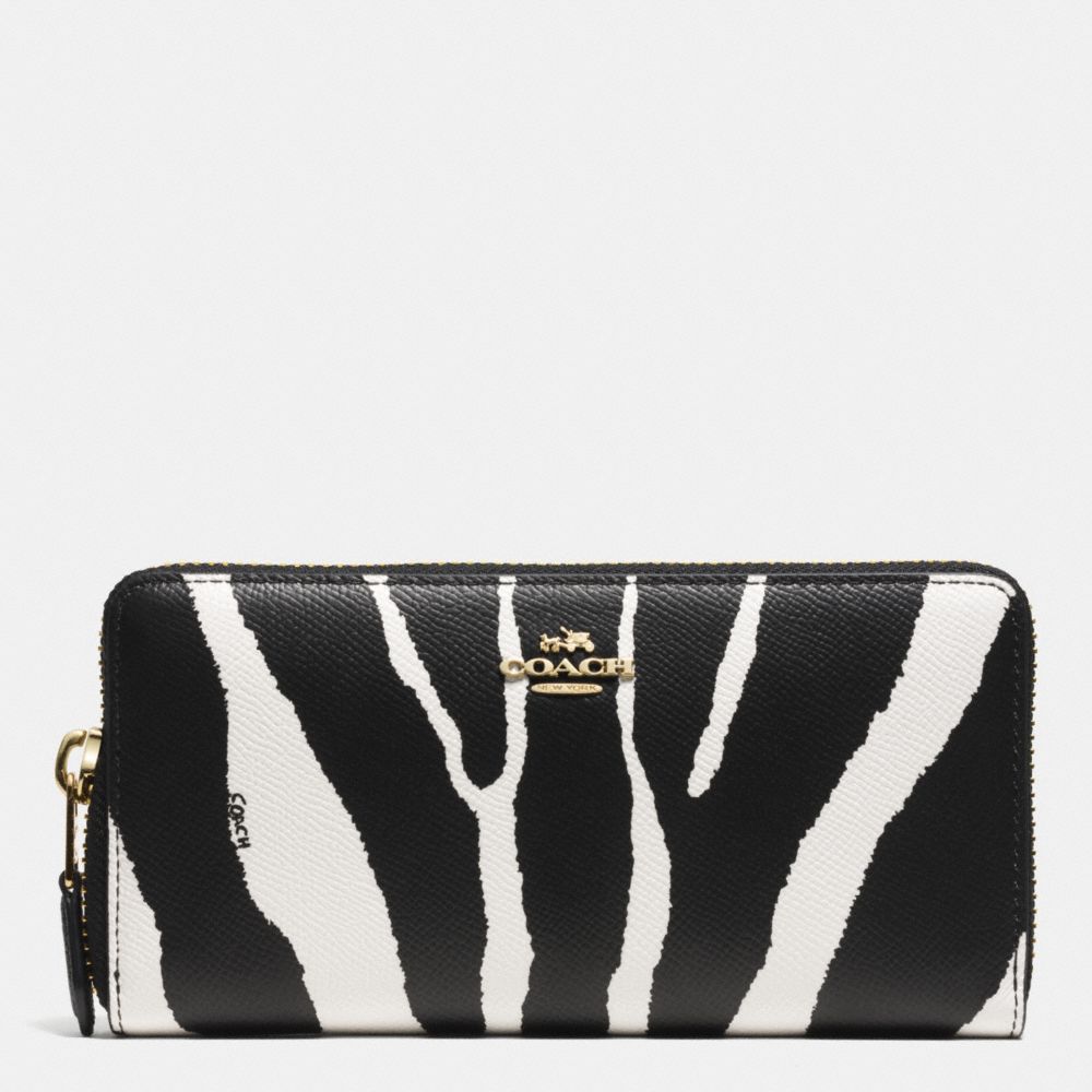 COACH F52340 Accordion Zip Wallet In Zebra Embossed Leather  LIGHT GOLD/BLACK WHITE