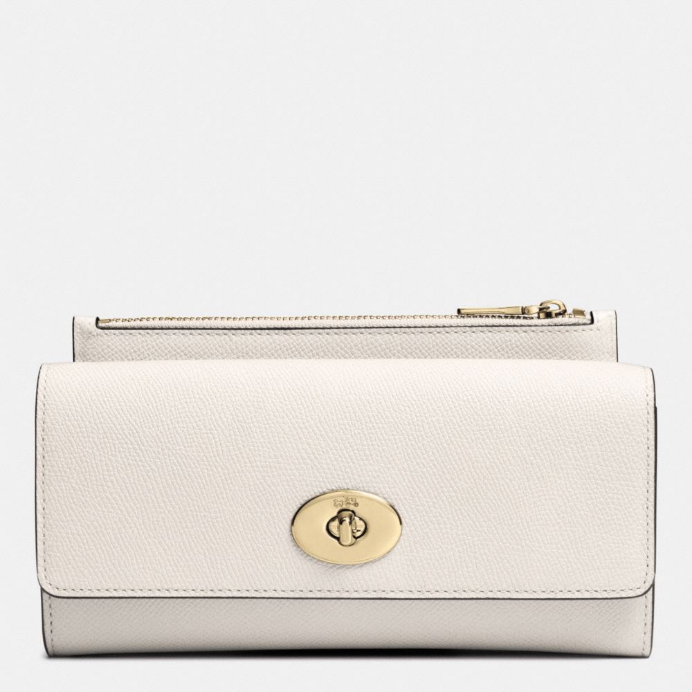 SLIM ENVELOPE WALLET WITH POP-UP POUCH IN EMBOSSED TEXTURED LEATHER - LIGHT GOLD/CHALK - COACH F52345
