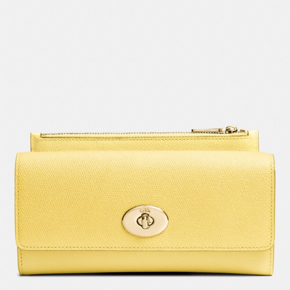 SLIM ENVELOPE WALLET WITH POP-UP POUCH IN EMBOSSED TEXTURED LEATHER - f52345 - LIGHT GOLD/PALE YELLOW