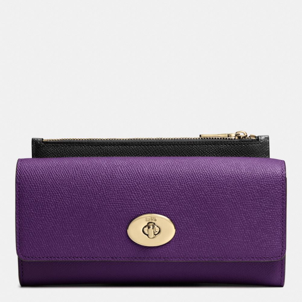SLIM ENVELOPE WALLET WITH POP-UP POUCH IN EMBOSSED TEXTURED LEATHER - f52345 - LIGHT GOLD/VIOLET
