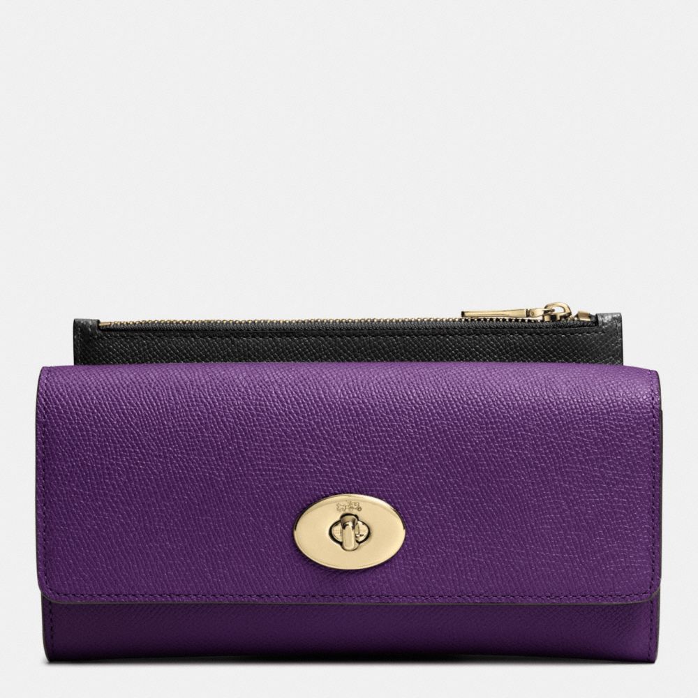 COACH SLIM ENVELOPE WALLET WITH POP-UP POUCH IN EMBOSSED TEXTURED LEATHER - LIGHT GOLD/VIOLET - F52345