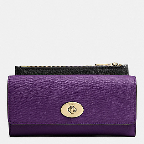 COACH SLIM ENVELOPE WALLET WITH POP-UP POUCH IN EMBOSSED TEXTURED LEATHER - LIGHT GOLD/VIOLET - f52345
