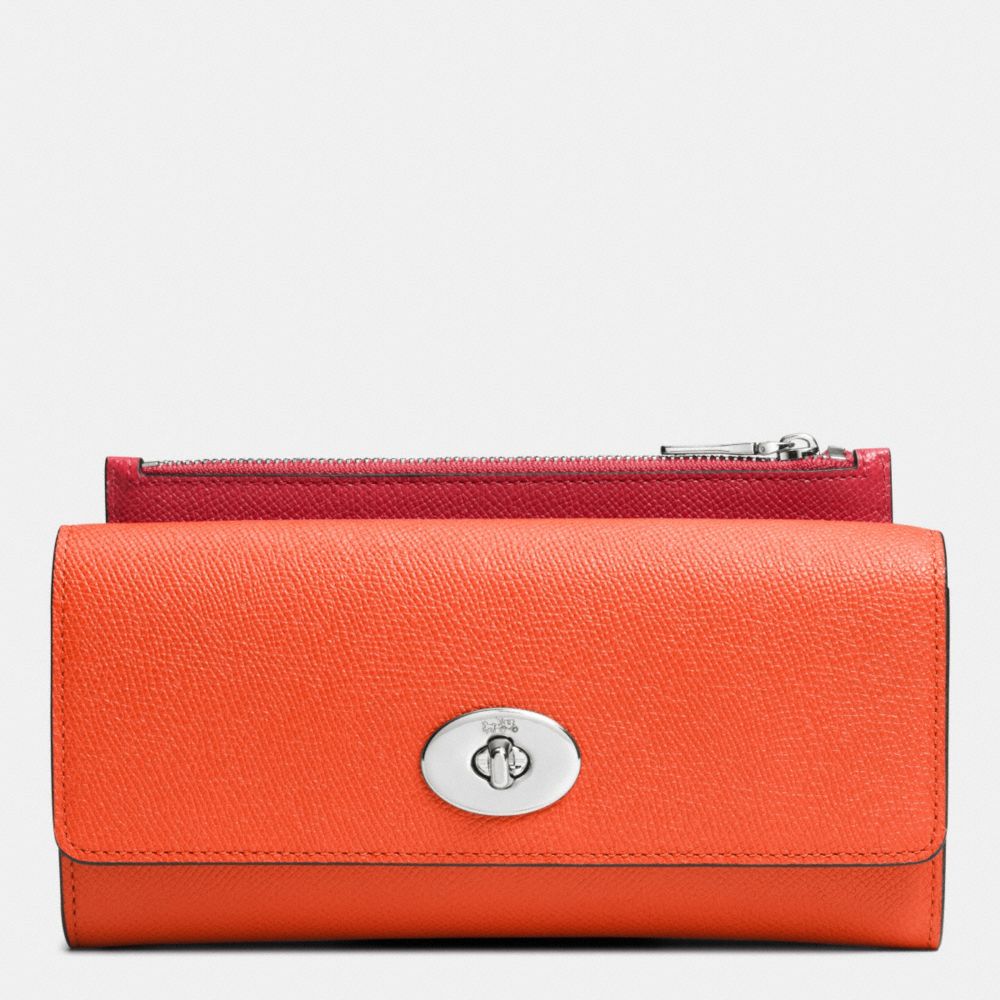 COACH F52345 SLIM ENVELOPE WALLET WITH POP-UP POUCH IN EMBOSSED TEXTURED LEATHER SILVER/CORAL