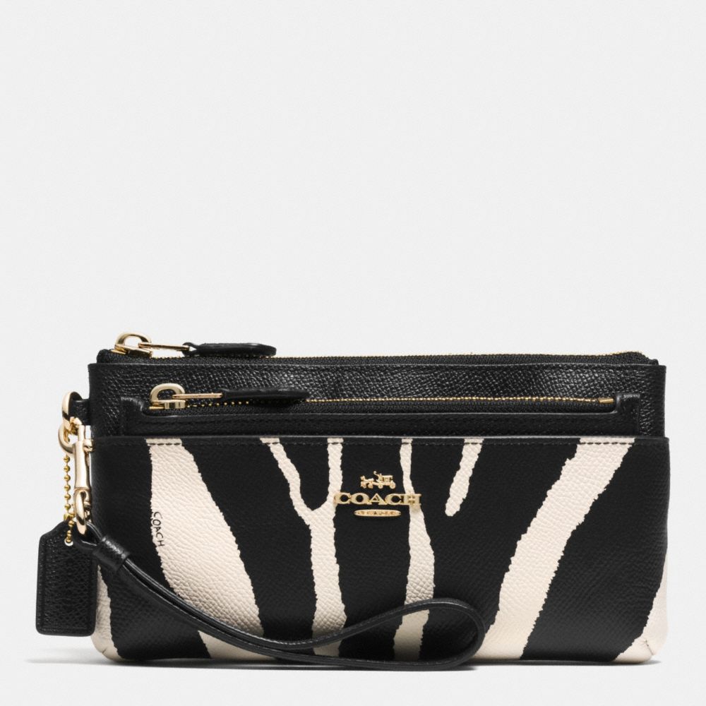 ZIPPY WALLET WITH POP UP POUCH IN ZEBRA PRINT LEATHER - LIGHT GOLD/BLACK WHITE - COACH F52347
