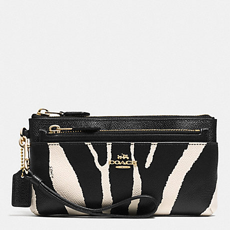 COACH ZIPPY WALLET WITH POP UP POUCH IN ZEBRA PRINT LEATHER -  LIGHT GOLD/BLACK WHITE - f52347