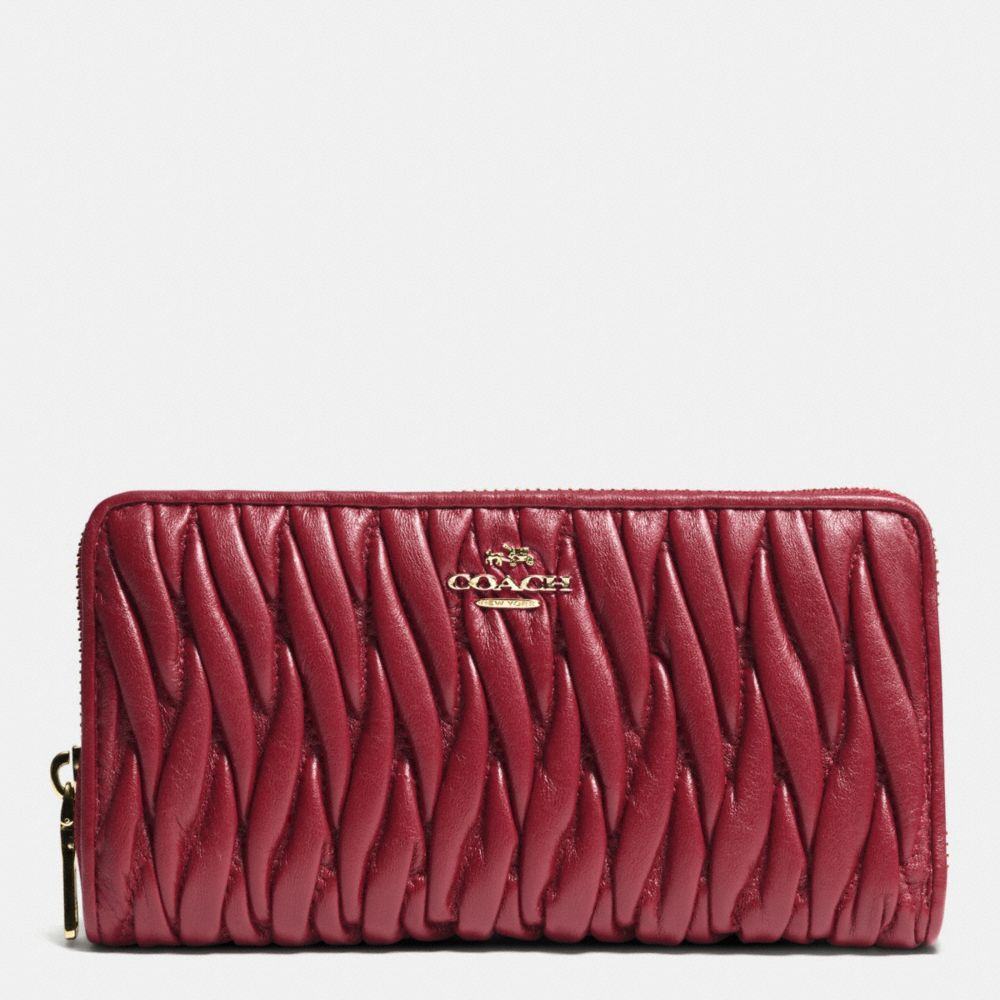 COACH F52351 - ACCORDION ZIP WALLET IN GATHERED LEATHER LIGHT GOLD/BLACK CHERRY