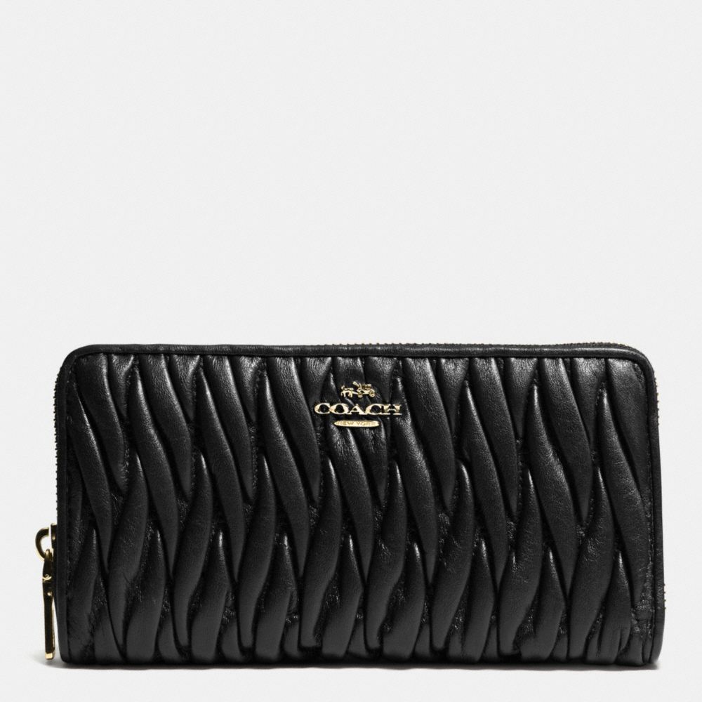 COACH ACCORDION ZIP WALLET IN GATHERED LEATHER - LIGHT GOLD/BLACK - f52351