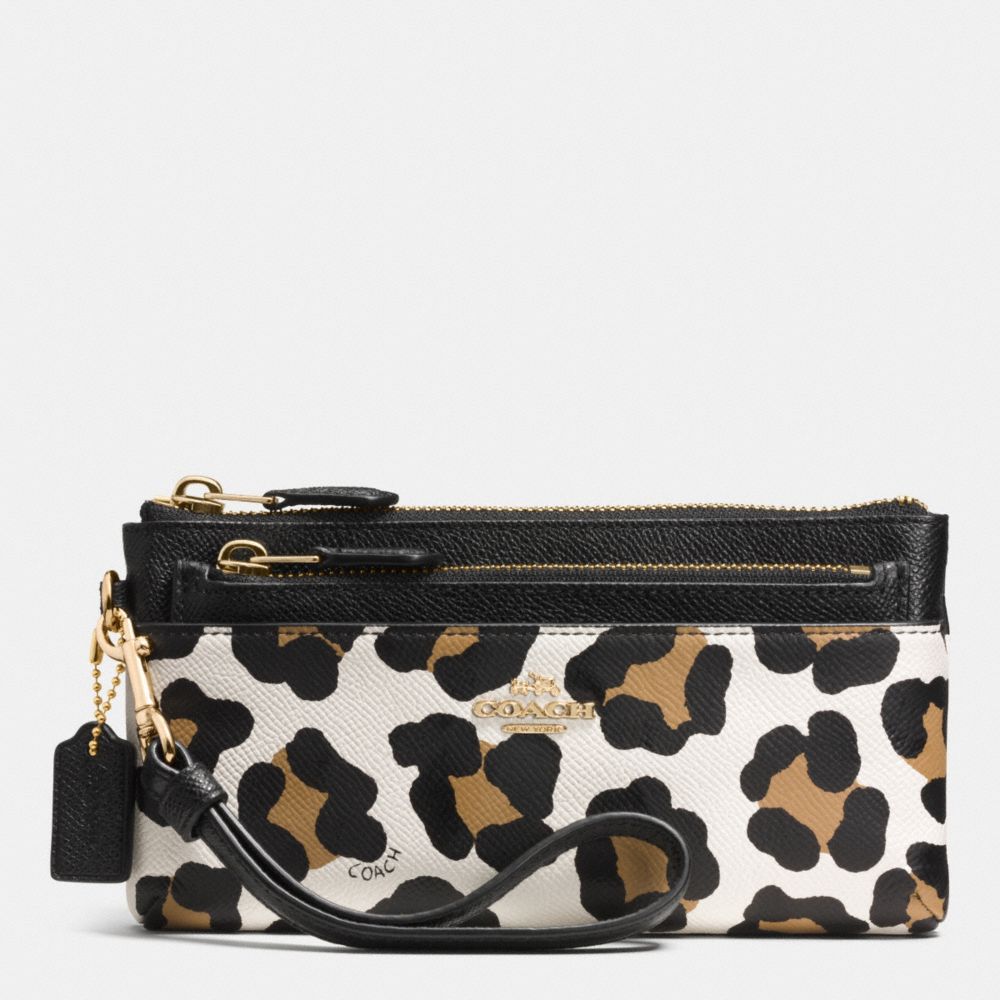 ZIPPY  WALLET WITH POP UP POUCH IN OCELOT PRINT LEATHER - LIGHT GOLD/WHITE MULTICOLOR - COACH F52355