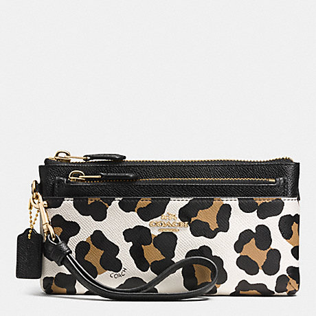 COACH ZIPPY  WALLET WITH POP UP POUCH IN OCELOT PRINT LEATHER -  LIGHT GOLD/WHITE MULTICOLOR - f52355
