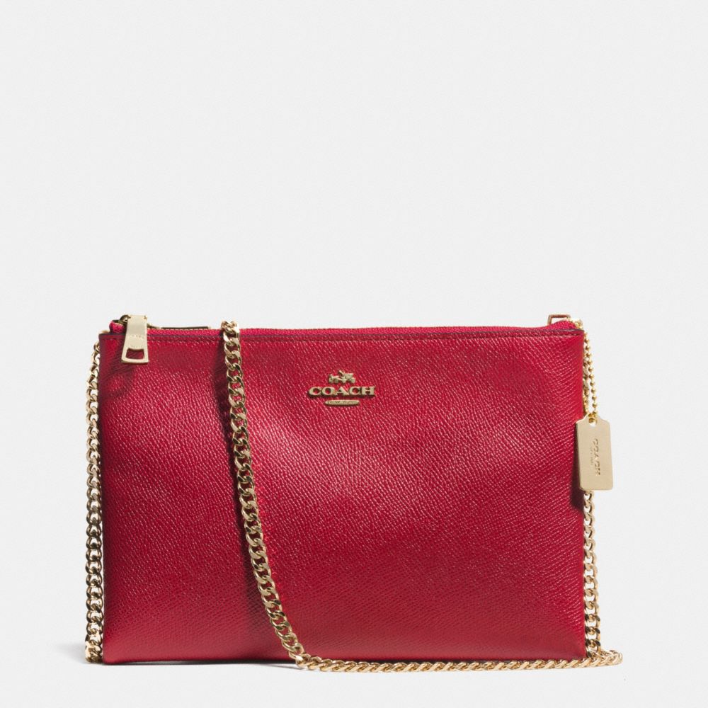 ZIP TOP CROSSBODY IN LEATHER - f52357 - LIGHT GOLD/RED CURRANT
