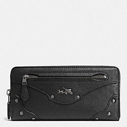 COACH F52362 Rivets Accordion Zip Around Wallet In Leather ANTIQUE NICKEL/BLACK