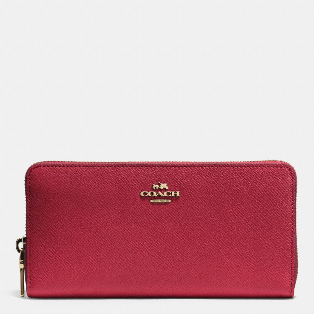 COACH F52372 ACCORDION ZIP WALLET IN EMBOSSED TEXTURED LEATHER -LIGHT-GOLD/RED-CURRANT
