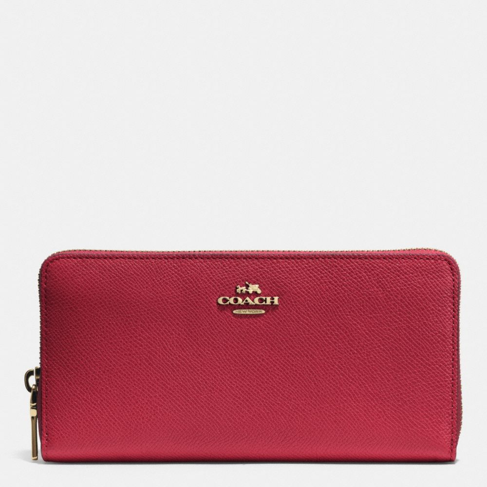 COACH f52372 ACCORDION ZIP WALLET IN EMBOSSED TEXTURED LEATHER  LIGHT GOLD/RED CURRANT