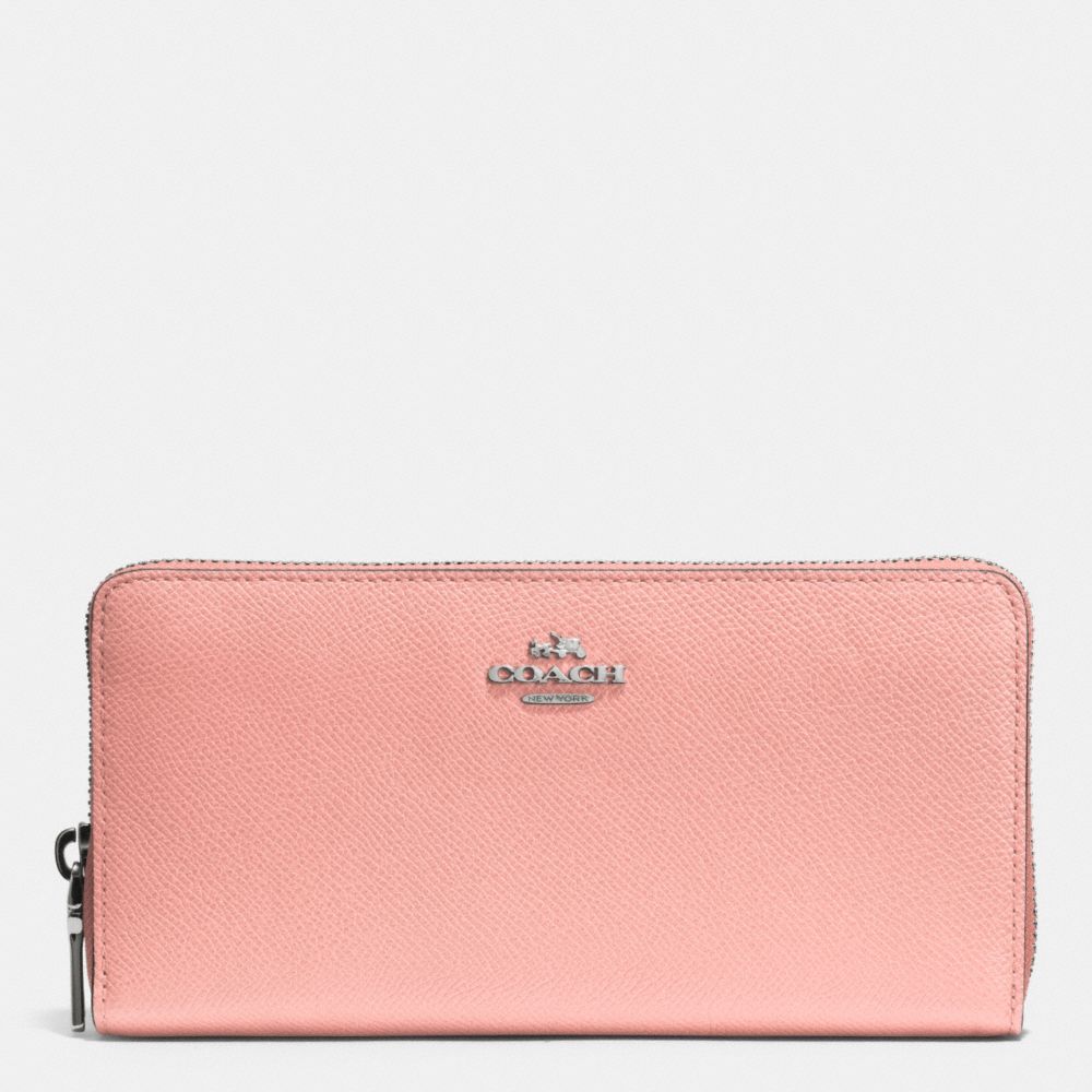 COACH F52372 ACCORDION ZIP WALLET IN EMBOSSED TEXTURED LEATHER SILVER/BLUSH