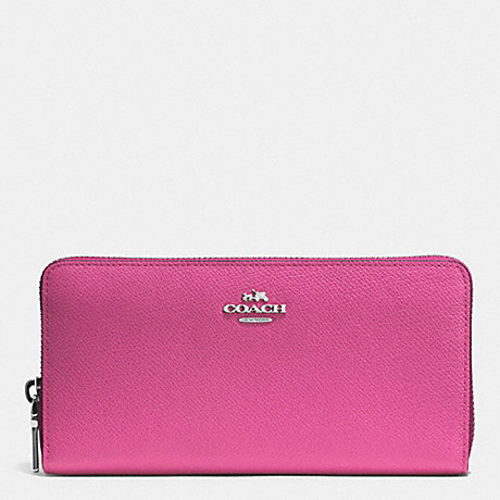 COACH F52372 ACCORDION ZIP WALLET IN EMBOSSED TEXTURED LEATHER -SILVER/FUCHSIA