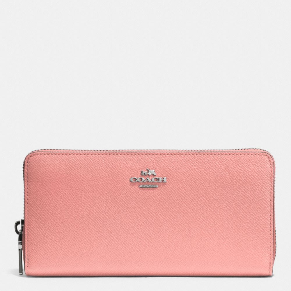 COACH f52372 ACCORDION ZIP WALLET IN EMBOSSED TEXTURED LEATHER  SILVER/PINK