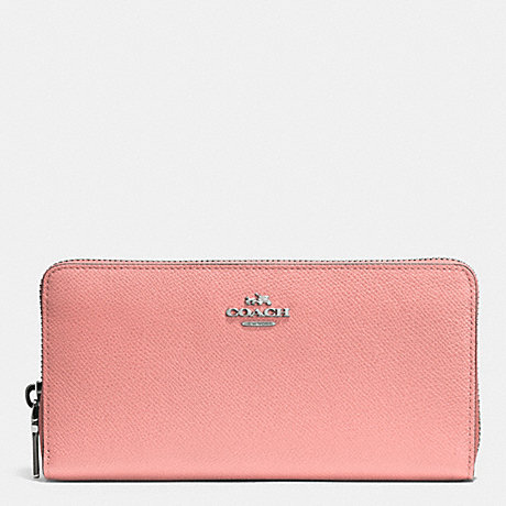 COACH F52372 ACCORDION ZIP WALLET IN EMBOSSED TEXTURED LEATHER -SILVER/PINK