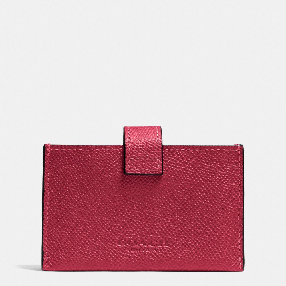 COACH F52373 Accordion Business Card Case In Embossed Textured Leather LIGHT GOLD/RED CURRANT