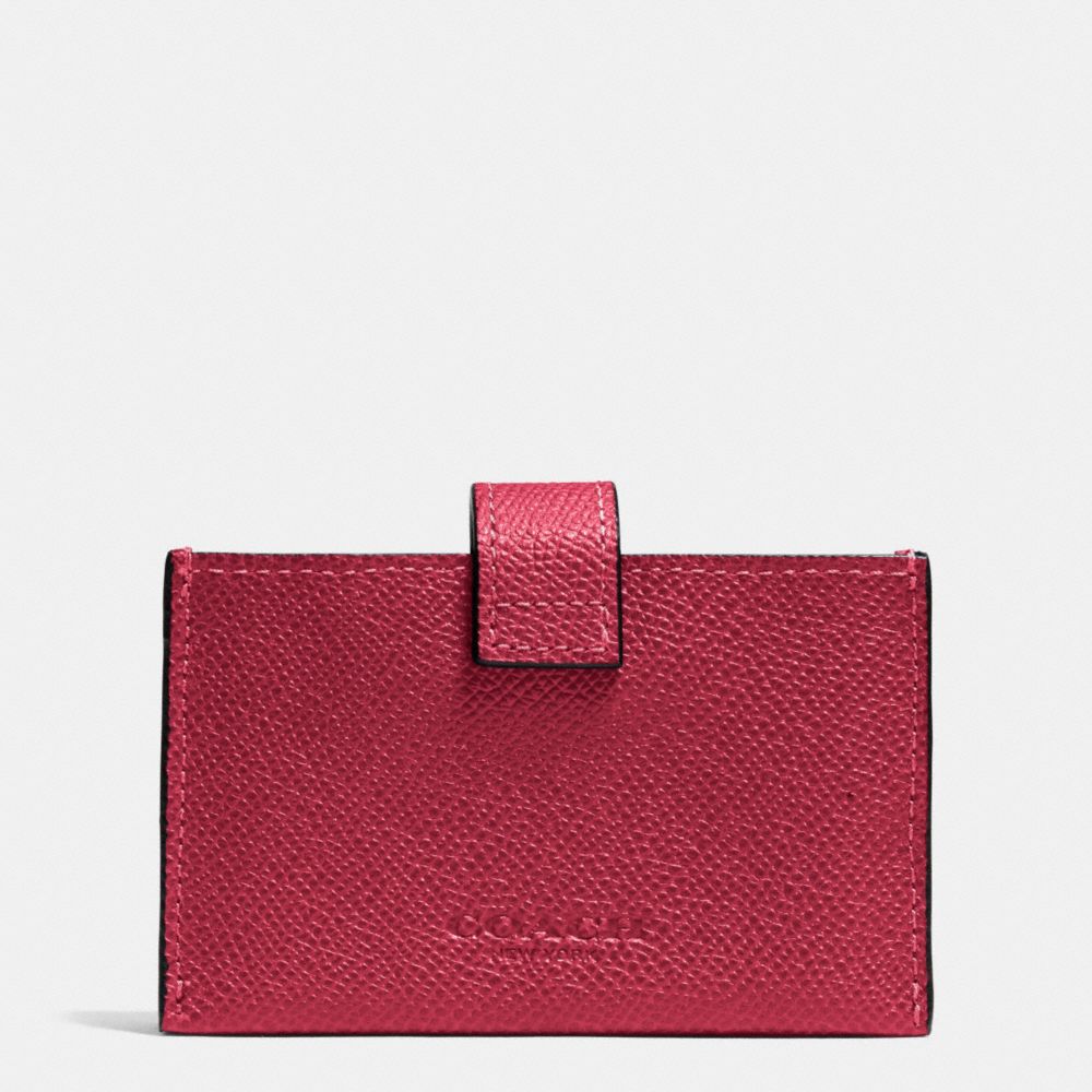 COACH F52373 Accordion Business Card Case In Embossed Textured Leather LIGHT GOLD/RED CURRANT
