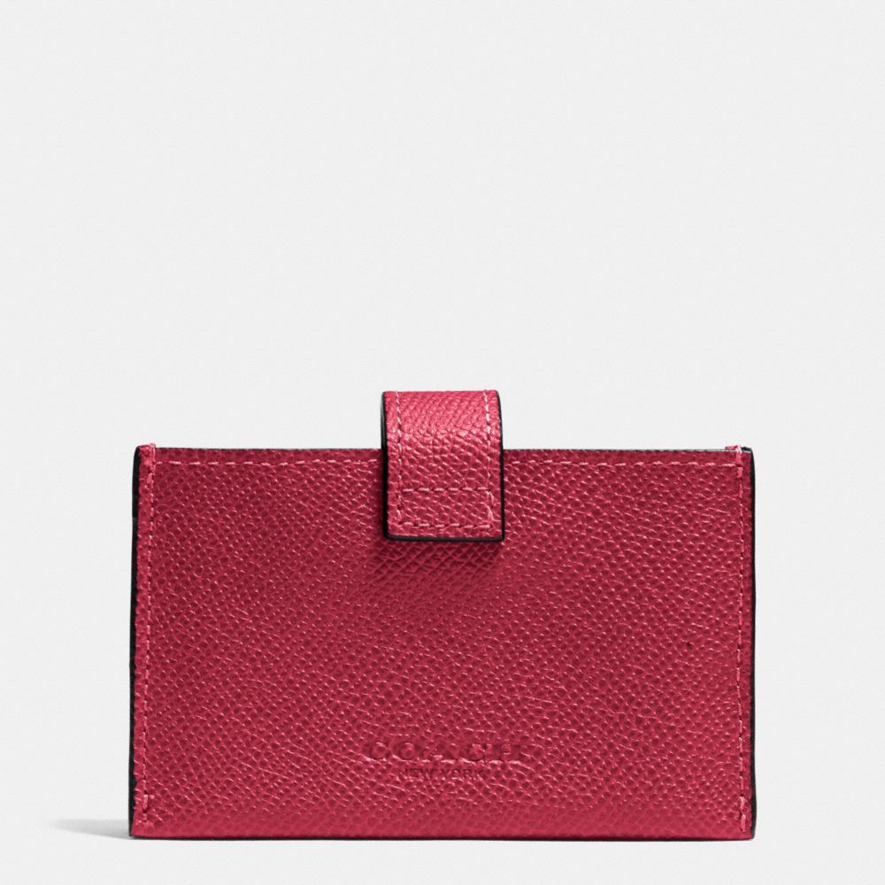 COACH f52373 ACCORDION BUSINESS CARD CASE IN EMBOSSED TEXTURED LEATHER LIGHT GOLD/RED CURRANT