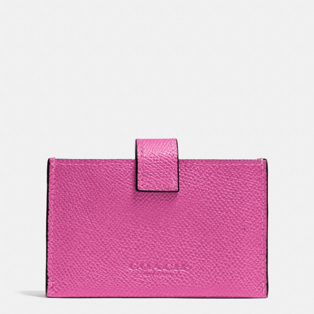 COACH F52373 Accordion Business Card Case In Embossed Textured Leather SILVER/FUCHSIA