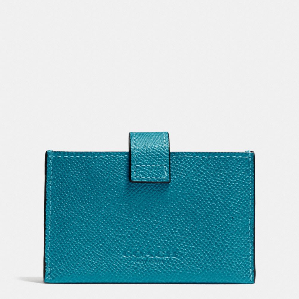 COACH F52373 Accordion Business Card Case In Embossed Textured Leather SILVER/TEAL