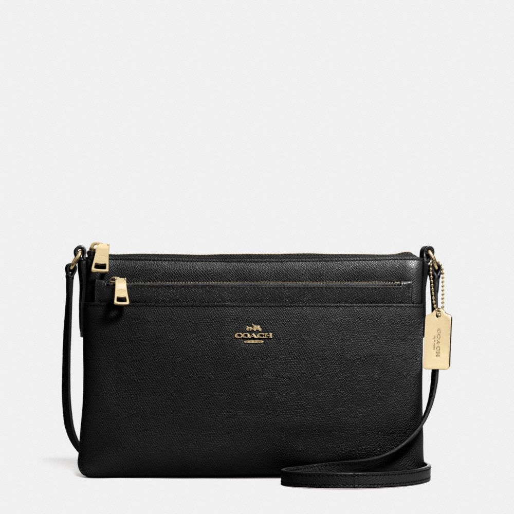 SWINGPACK WITH POP-UP POUCH IN EMBOSSED TEXTURED LEATHER - LIGHT GOLD/BLACK - COACH F52377