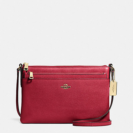 COACH SWINGPACK WITH POP-UP POUCH IN EMBOSSED TEXTURED LEATHER - LIGHT GOLD/RED CURRANT - f52377
