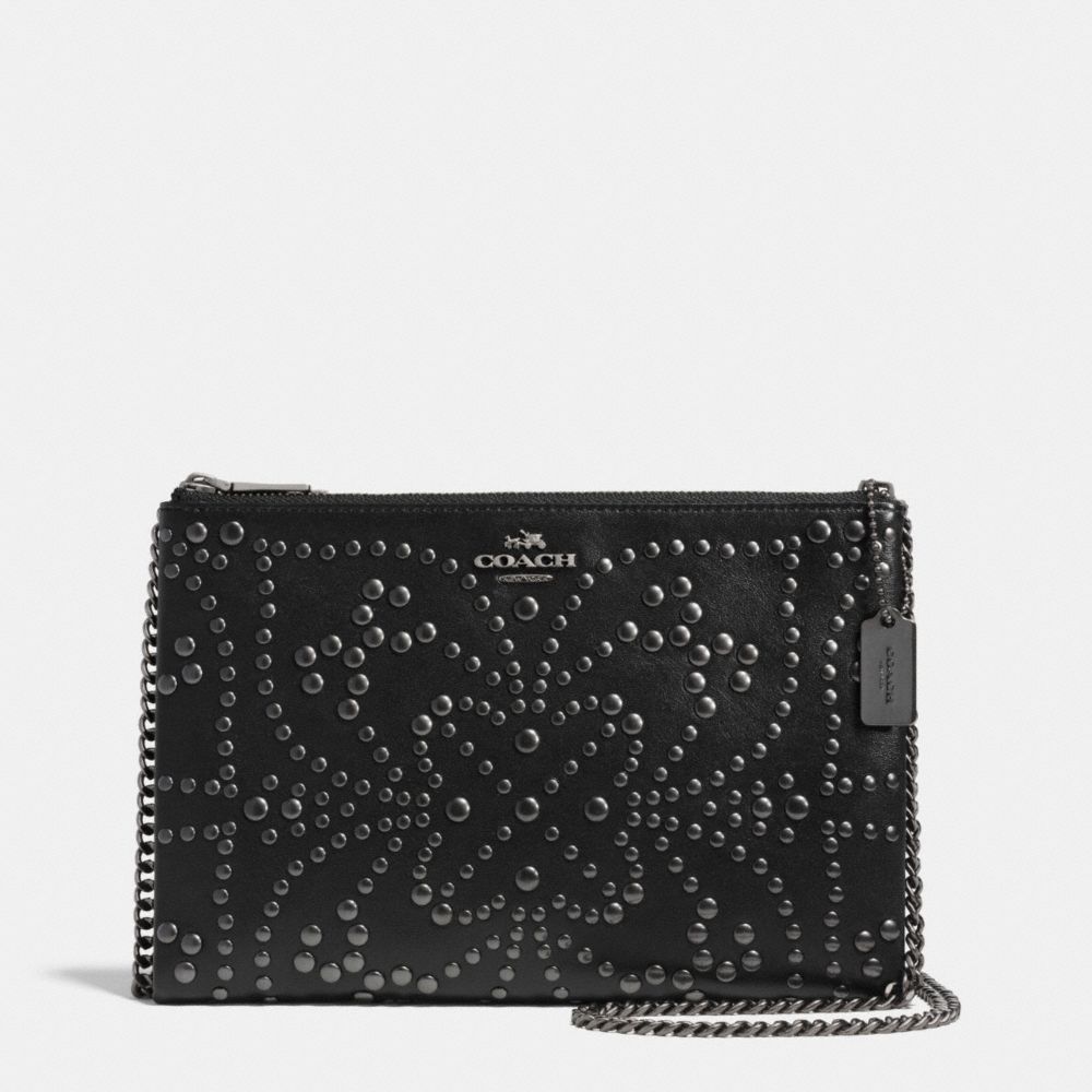 MINI STUDS ZIP TOP CROSSBODY IN LEATHER - ANTIQUE NICKEL/BLACK - COACH F52381