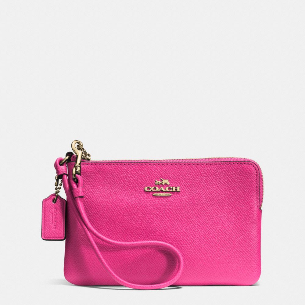 COACH F52392 Embossed Small L-zip Wristlet In Leather LIGHT GOLD/PINK RUBY