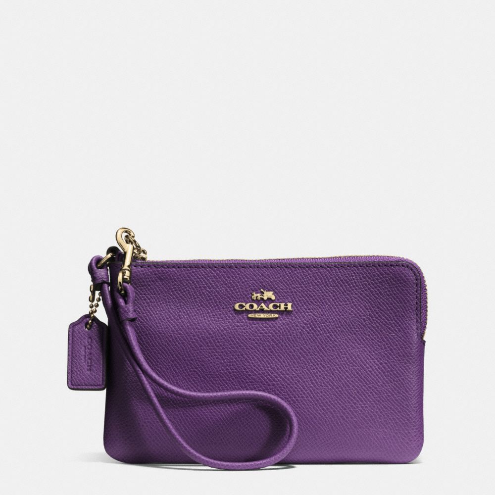 COACH f52392 EMBOSSED SMALL L-ZIP WRISTLET IN LEATHER LIGHT GOLD/VIOLET