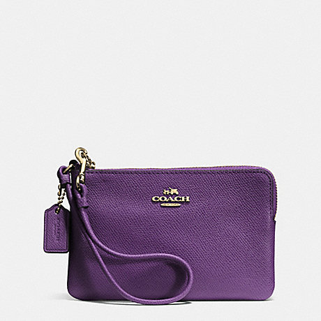 COACH F52392 EMBOSSED SMALL L-ZIP WRISTLET IN LEATHER LIGHT-GOLD/VIOLET