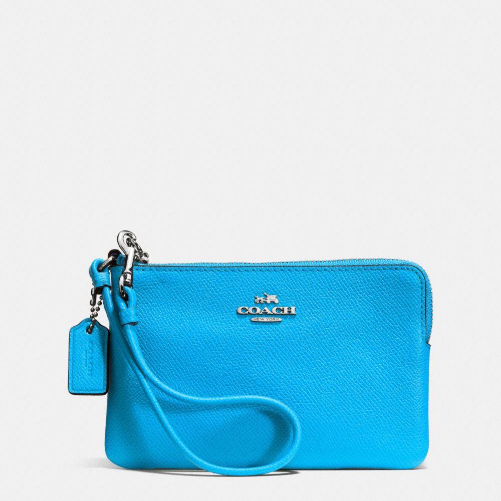 COACH F52392 CORNER ZIP WRISTLET IN SIGNATURE SILVER/AZURE