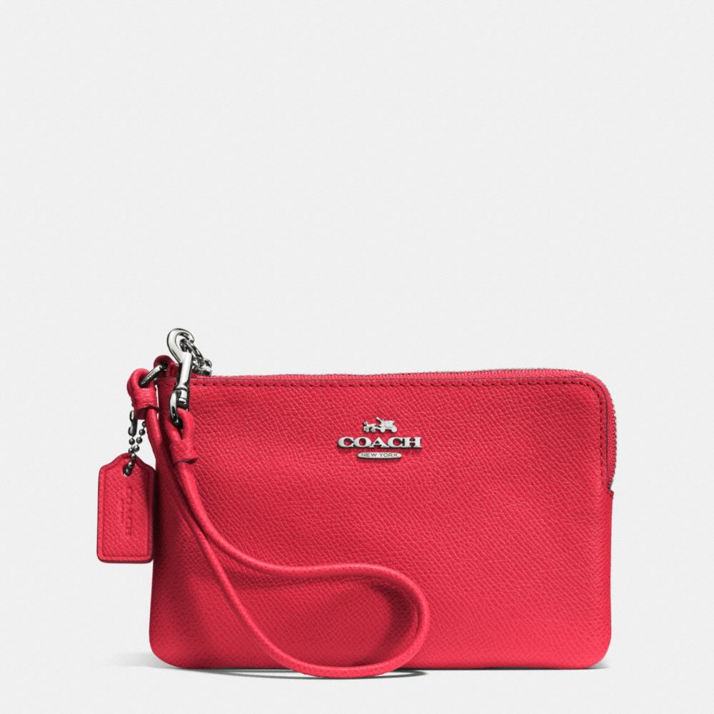 COACH F52392 Embossed Small L-zip Wristlet In Leather SILVER/TRUE RED