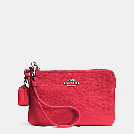 COACH f52392 EMBOSSED SMALL L-ZIP WRISTLET IN LEATHER SILVER/TRUE RED