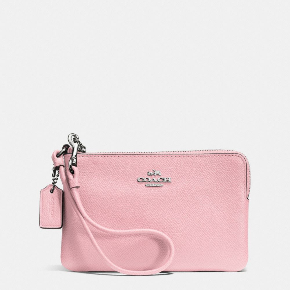 EMBOSSED SMALL L-ZIP WRISTLET IN LEATHER - f52392 - SILVER/PETAL