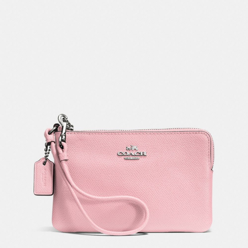 COACH EMBOSSED SMALL L-ZIP WRISTLET IN LEATHER - SILVER/PETAL - f52392