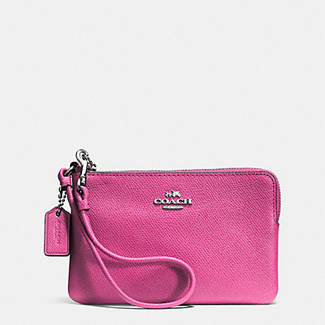 COACH F52392 EMBOSSED SMALL L-ZIP WRISTLET IN LEATHER -SILVER/FUCHSIA