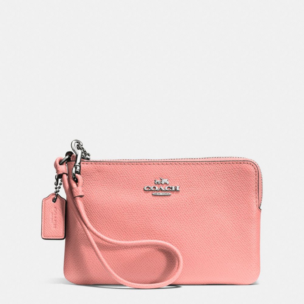 COACH F52392 Small L-zip Wristlet In Leather  SILVER/PINK