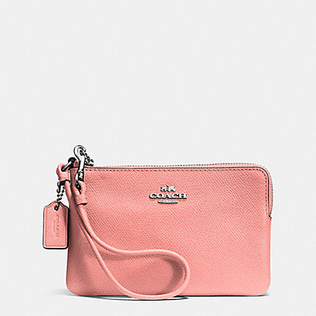 COACH f52392 SMALL L-ZIP WRISTLET IN LEATHER  SILVER/PINK
