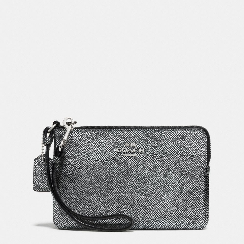 COACH F52392 Corner Zip Wristlet In Signature SILVER/SILVER