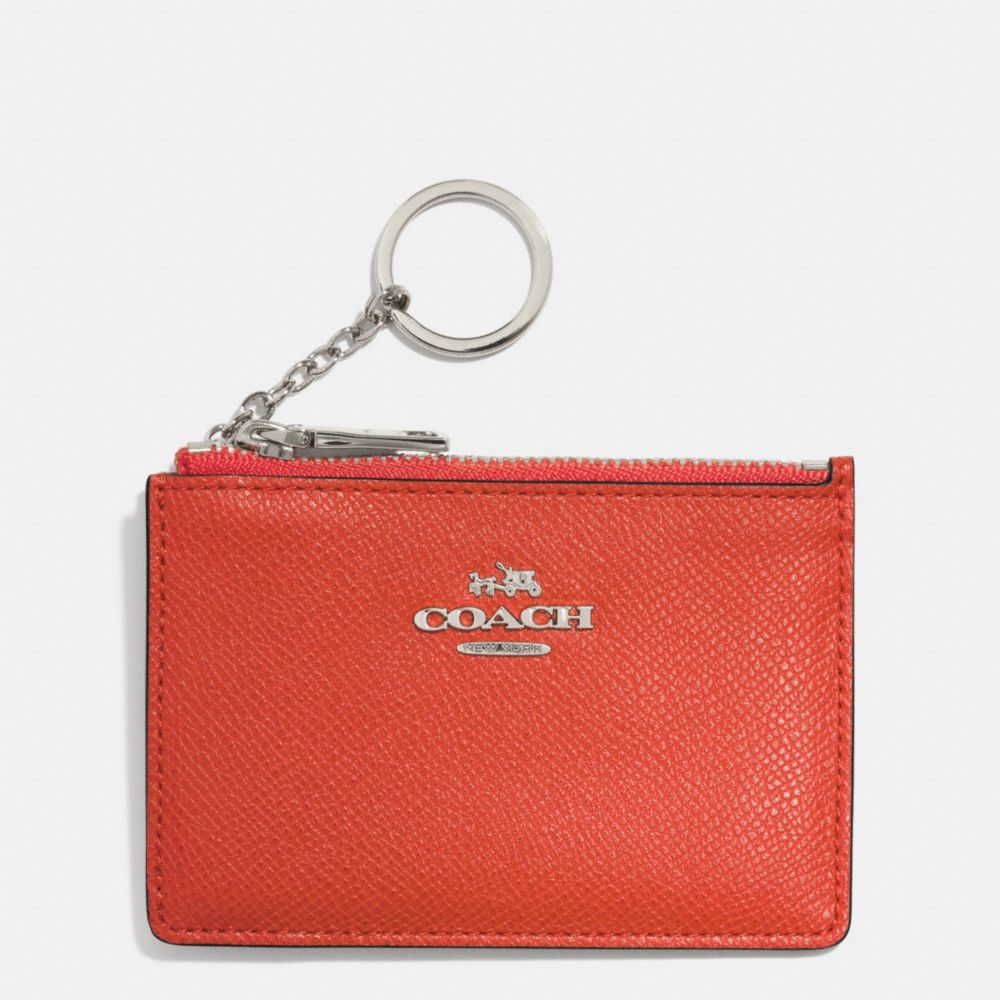 COACH f52394 MINI SKINNY IN EMBOSSED TEXTURED LEATHER  SILVER/CORAL