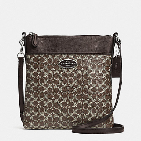 COACH F52400 NORTH/SOUTH SWINGPACK IN SIGNATURE -SILVER/BROWN/BROWN