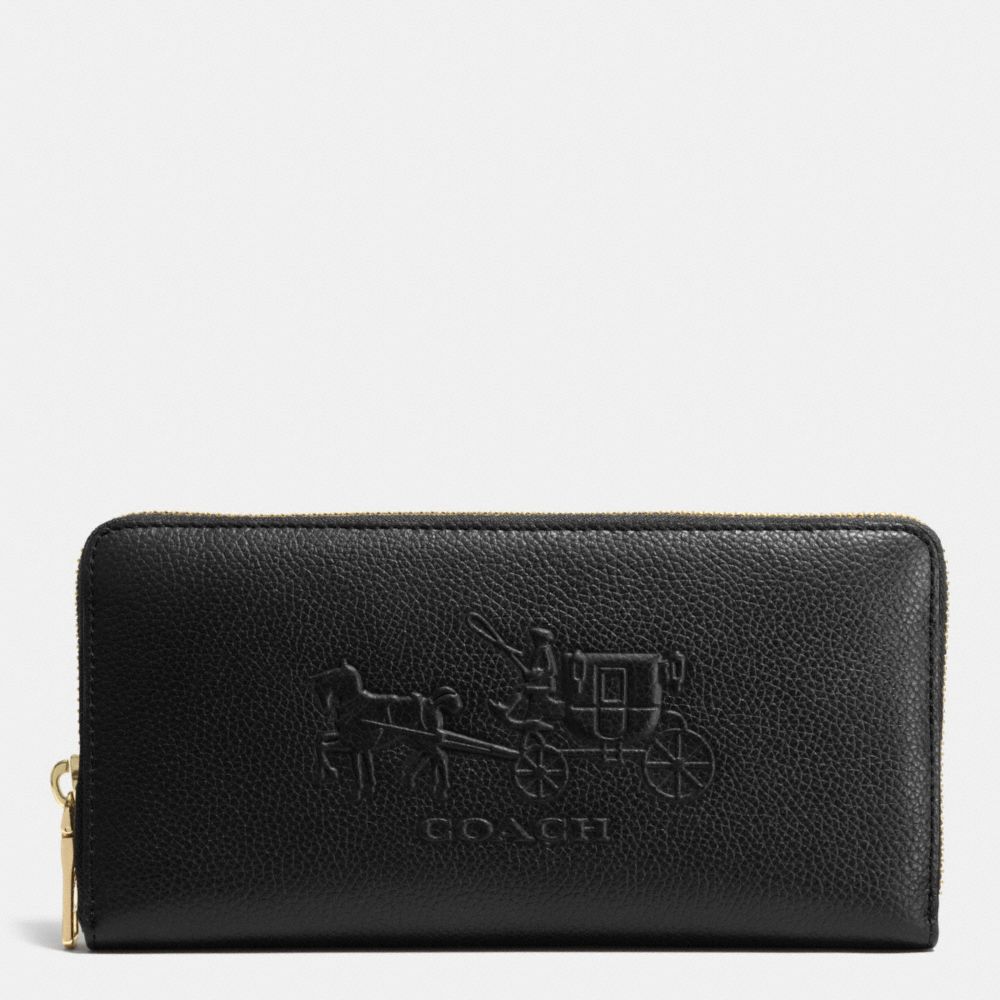 EMBOSSED HORSE AND CARRIAGE ACCORDION ZIP WALLET IN LEATHER - LIGHT GOLD/BLACK - COACH F52401