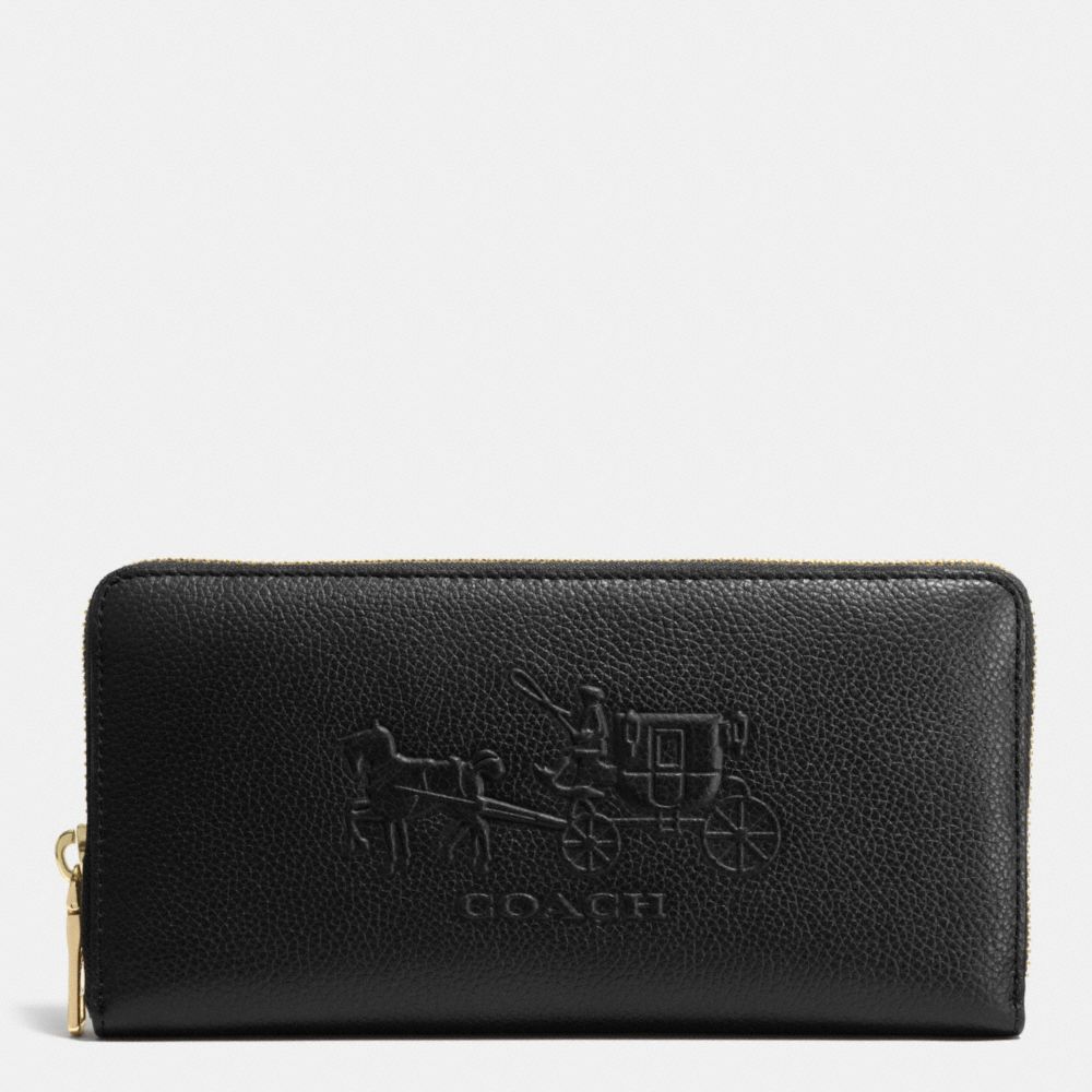 COACH f52401 EMBOSSED HORSE AND CARRIAGE ACCORDION ZIP WALLET IN LEATHER LIGHT GOLD/BLACK