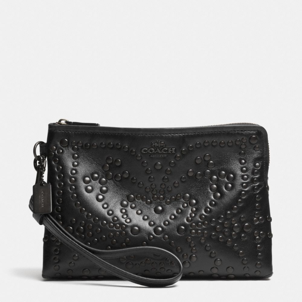 MINI STUDS LARGE WRISTLET IN LEATHER - f52402 - ANTIQUE NICKEL/BLACK