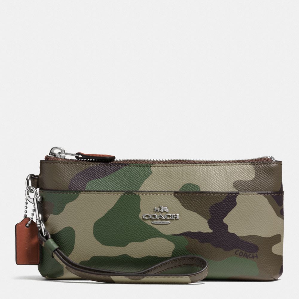 COACH ZIPPY WALLET IN CAMO PRINT CROSSGRAIN LEATHER -  SILVER/GREEN MULTI - f52414